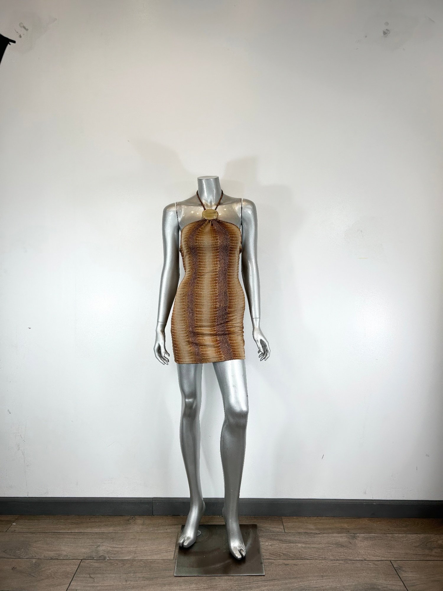 String Neck With Trim Bodycon Mini Dress String Neck With Trim Detail Mini Dress