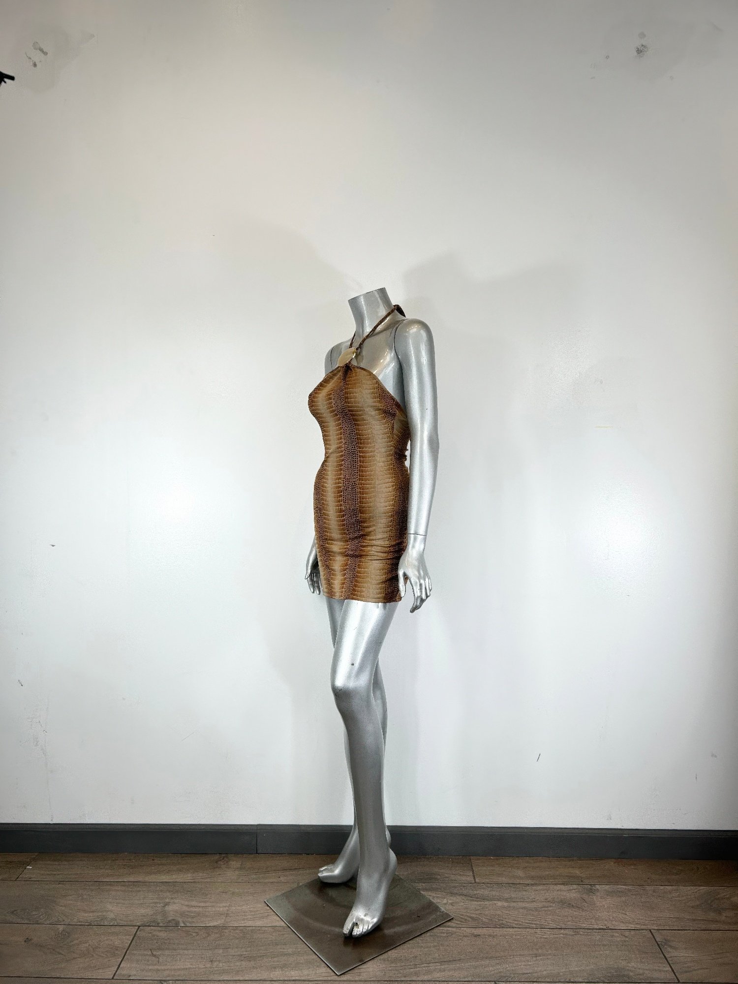 String Neck With Trim Bodycon Mini Dress String Neck With Trim Detail Mini Dress