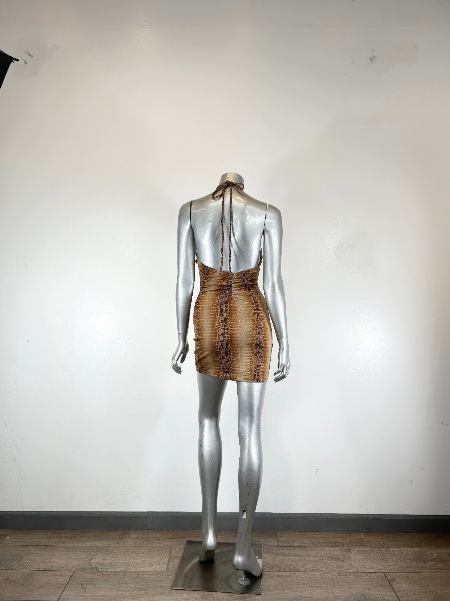 String Neck With Trim Bodycon Mini Dress String Neck With Trim Detail Mini Dress