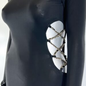 Long Sleeve, High Neck Design Chanel Chain Detail