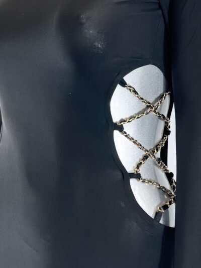 Long Sleeve, High Neck Design Chanel Chain Detail Long Sleeve, High Neck Design Chanel Chain Detail