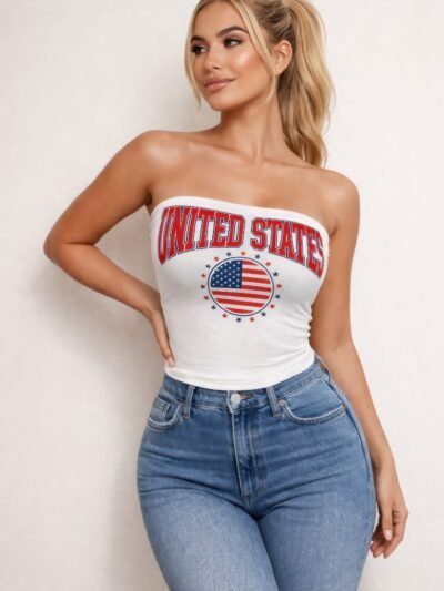 Patriotic Usa Graphic Strapless Stretch Tube Top