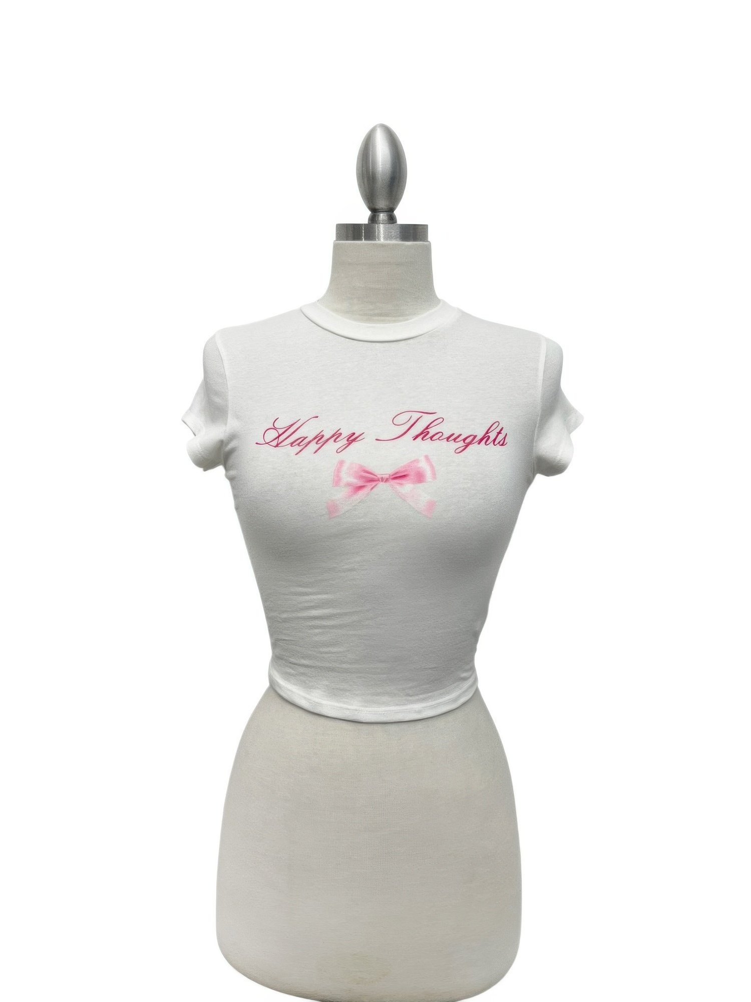 Happy Thoughts Graphic Baby Tee With Bow Detail Happy Thoughts Graphic Baby Tee With Bow Detail