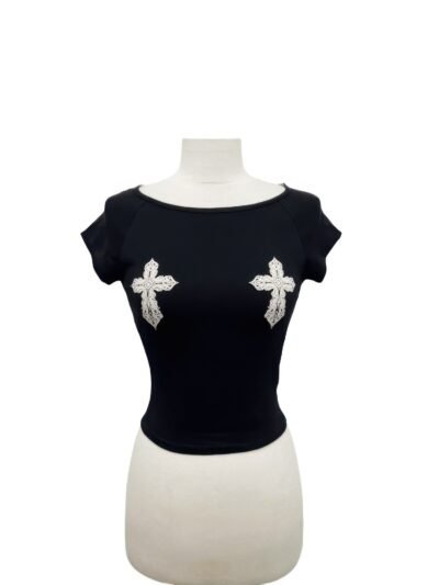 Cross Patch Detail Fitted Crop Top Cross Patch Detail Fitted Crop Top