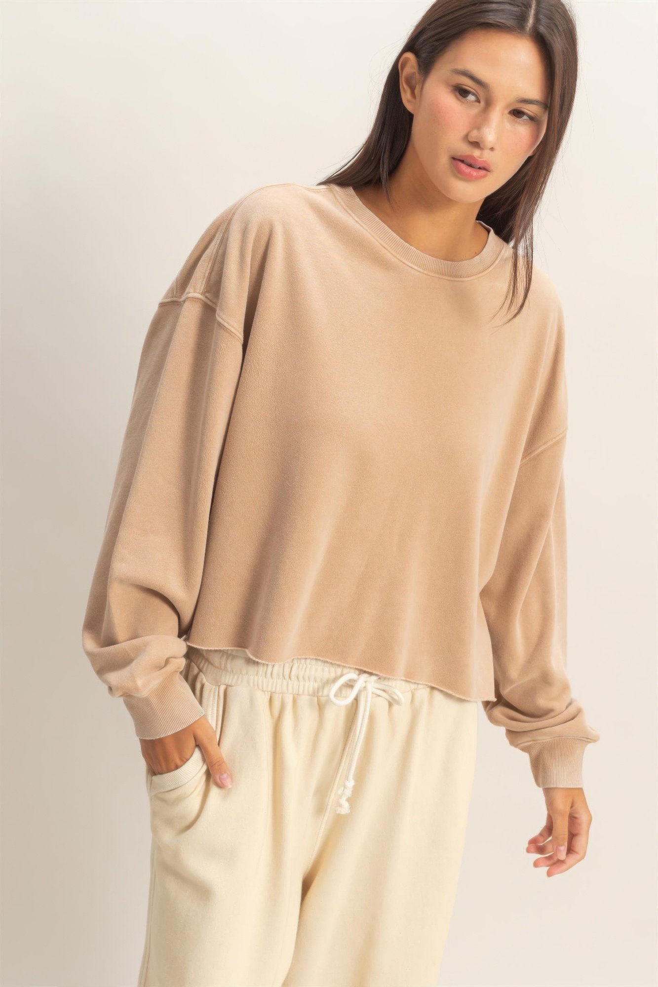 Cropped Mineral Wash Sweatshirt Cropped Mineral Wash Sweatshirt - Image 19