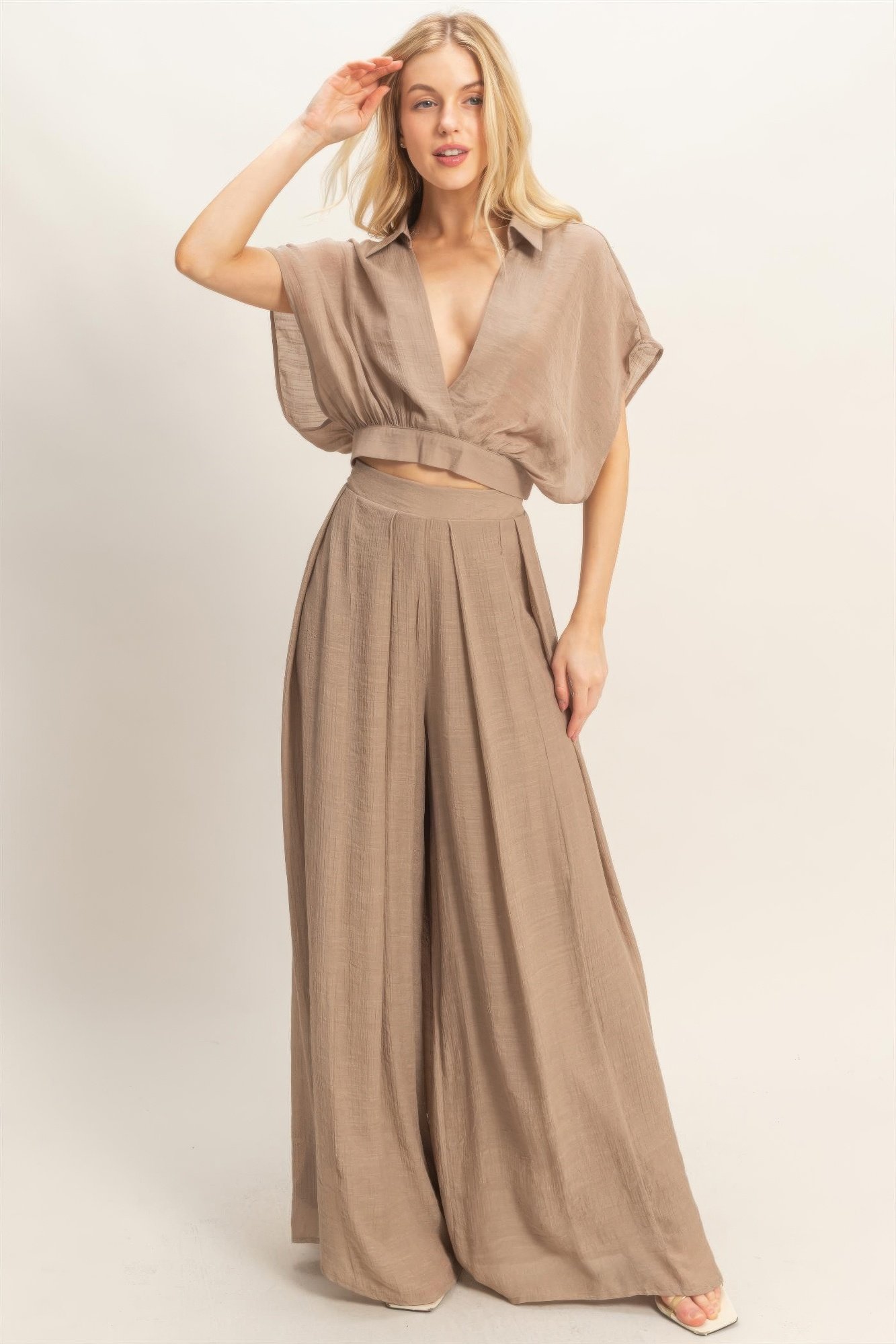 Collared Wrap Top & Wide-leg Pants Set Collared Wrap Top & Wide-leg Pants Set - Image 17