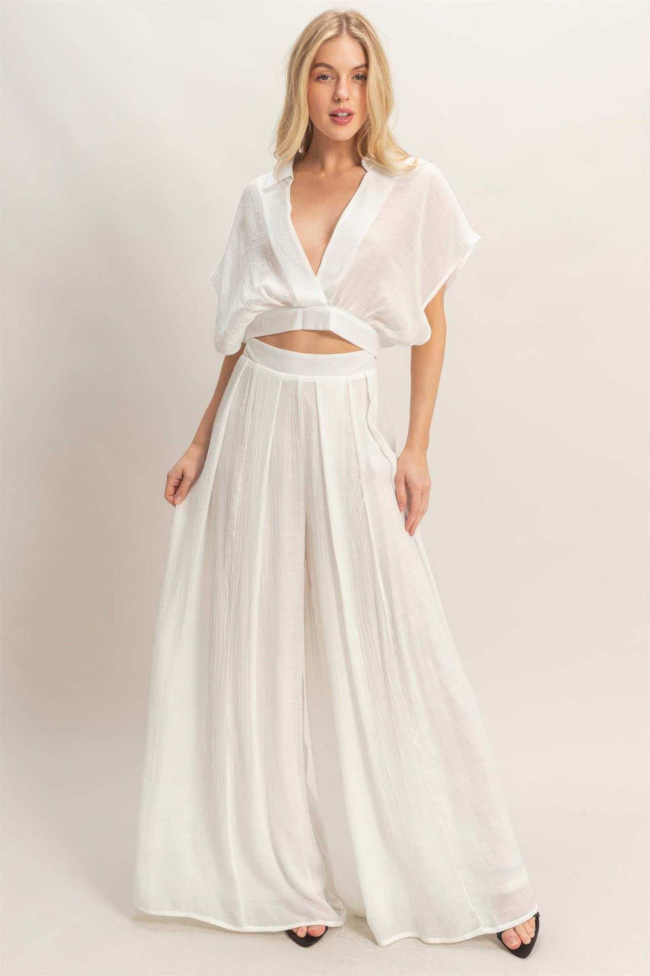 Collared Wrap Top & Wide-leg Pants Set Collared Wrap Top & Wide-leg Pants Set - Image 12