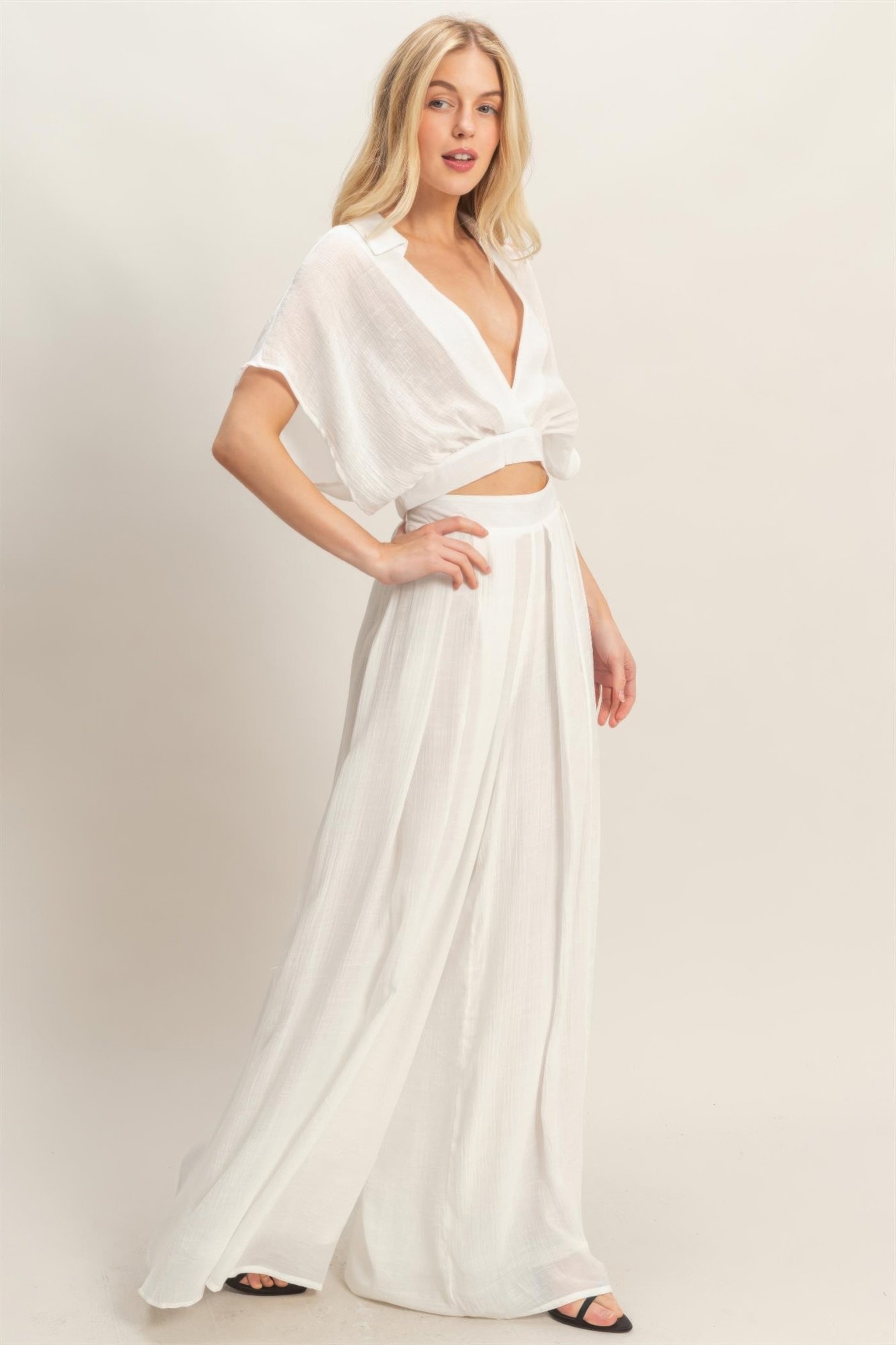 Collared Wrap Top & Wide-leg Pants Set Collared Wrap Top & Wide-leg Pants Set - Image 14