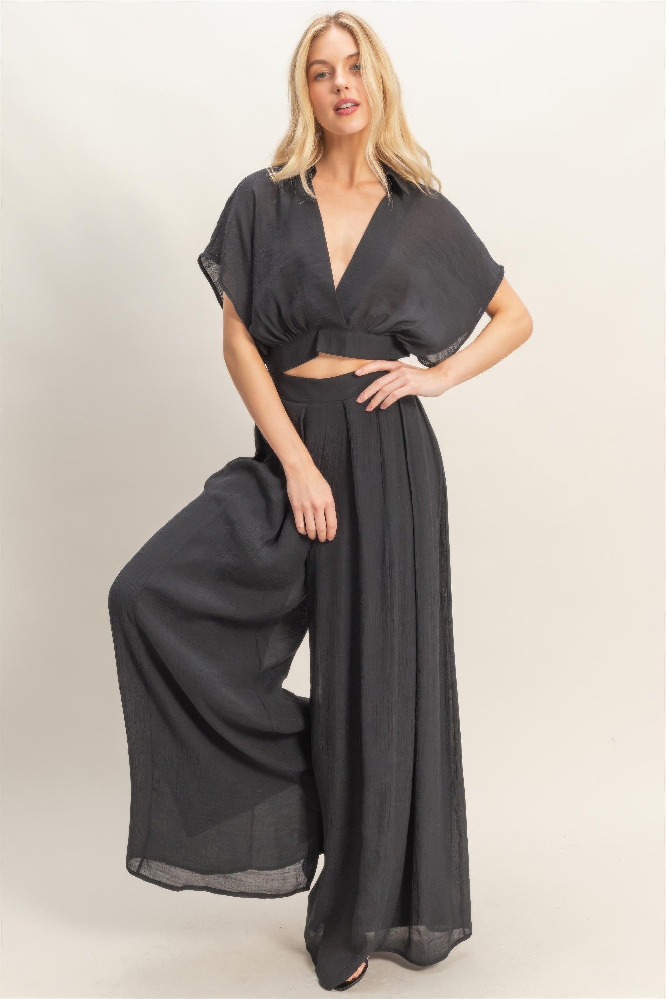 Collared Wrap Top & Wide-leg Pants Set Collared Wrap Top & Wide-leg Pants Set - Image 8