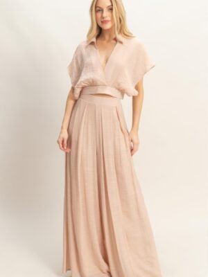 Collared Wrap Top & Wide-leg Pants Set