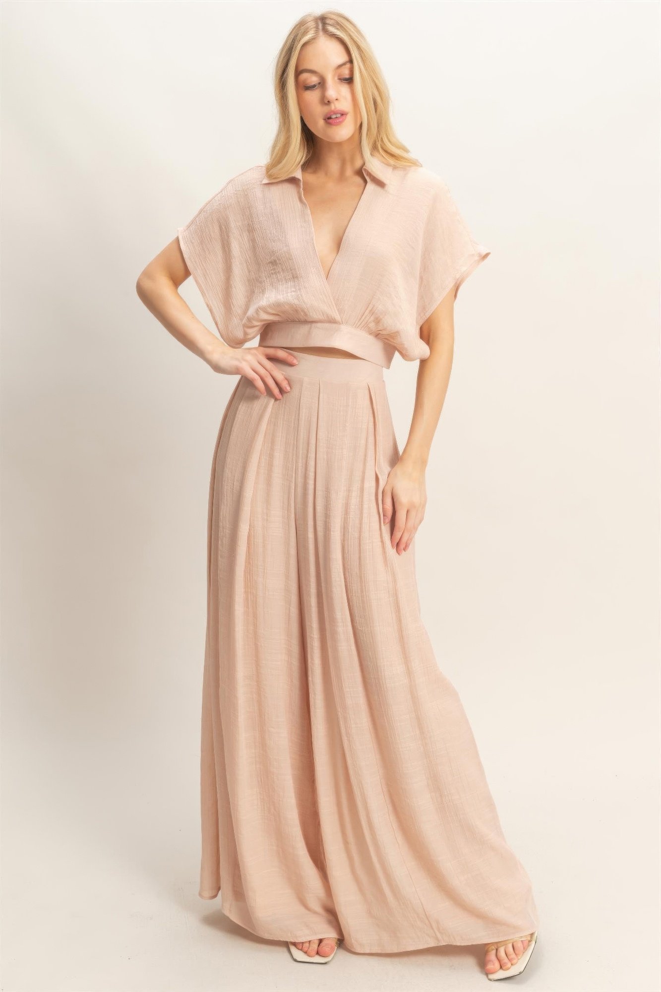 Collared Wrap Top & Wide-leg Pants Set Collared Wrap Top & Wide-leg Pants Set - Image 2