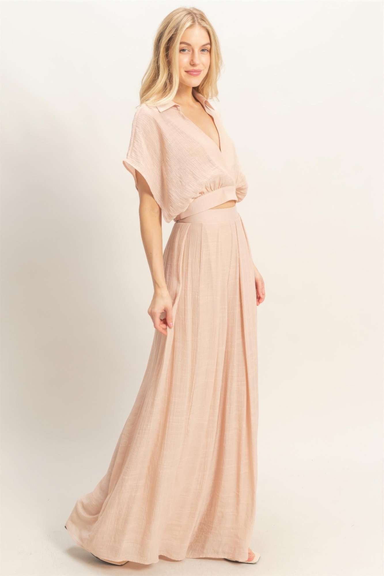 Collared Wrap Top & Wide-leg Pants Set Collared Wrap Top & Wide-leg Pants Set - Image 4