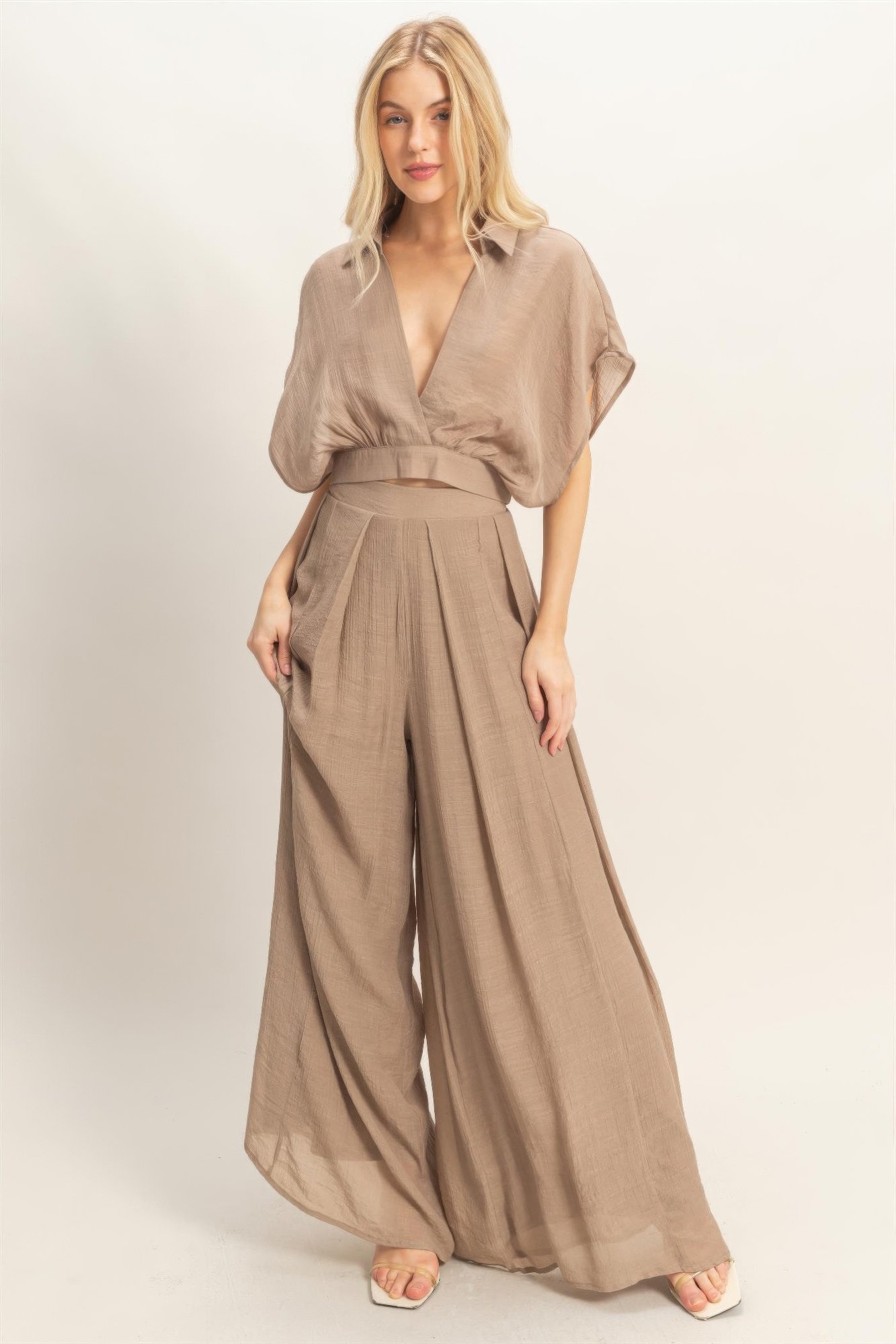 Collared Wrap Top & Wide-leg Pants Set Collared Wrap Top & Wide-leg Pants Set - Image 18