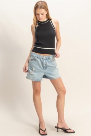 Contrast Trim Sleeveless Ribbed Top Contrast Trim Sleeveless Ribbed Top