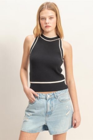 Contrast Trim Sleeveless Ribbed Top Contrast Trim Sleeveless Ribbed Top