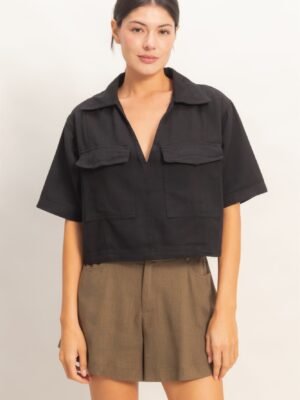 Collared V-neck Top