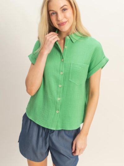 Rolled Sleeve Button-up Top