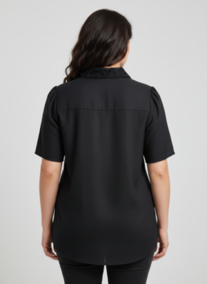 Lace Panel Button-front Collared Blouse