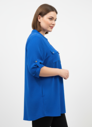 Zip-front Utility Pocket Roll-tab Sleeve Top Zip-front Utility Pocket Roll-tab Sleeve Top