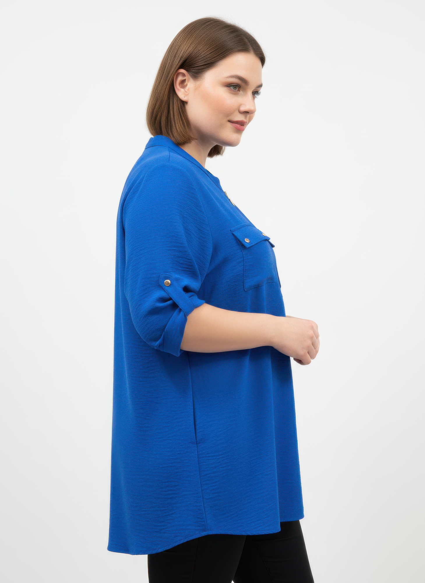 Zip-front Utility Pocket Roll-tab Sleeve Top Zip-front Utility Pocket Roll-tab Sleeve Top - Image 2