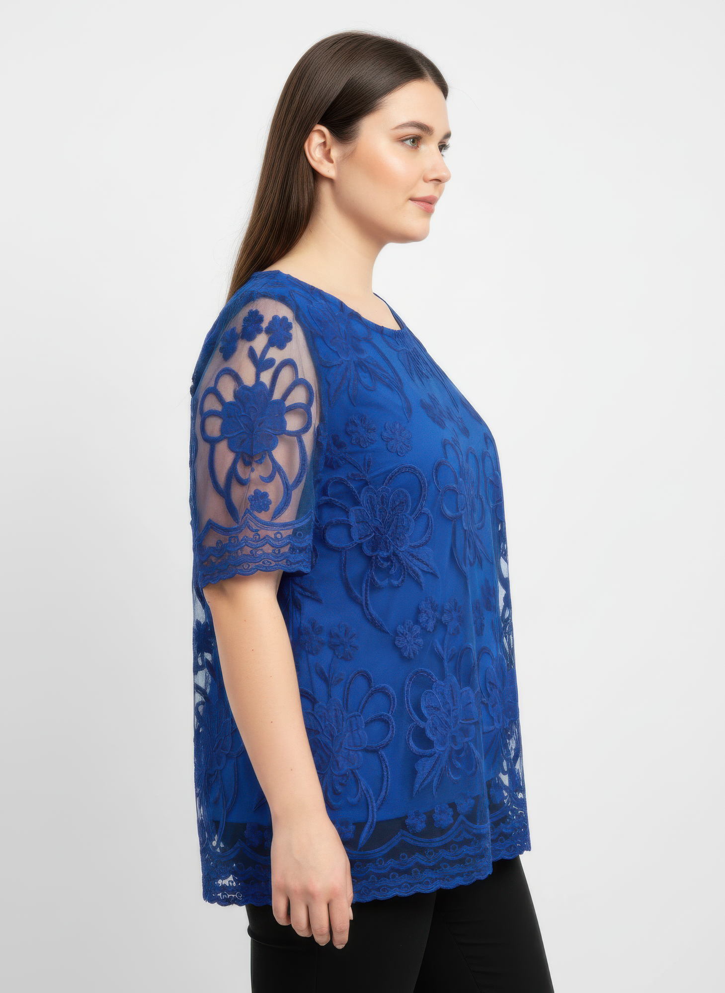 Embroidered Lace Overlay Short Sleeve Top Embroidered Lace Overlay Short Sleeve Top - Image 2