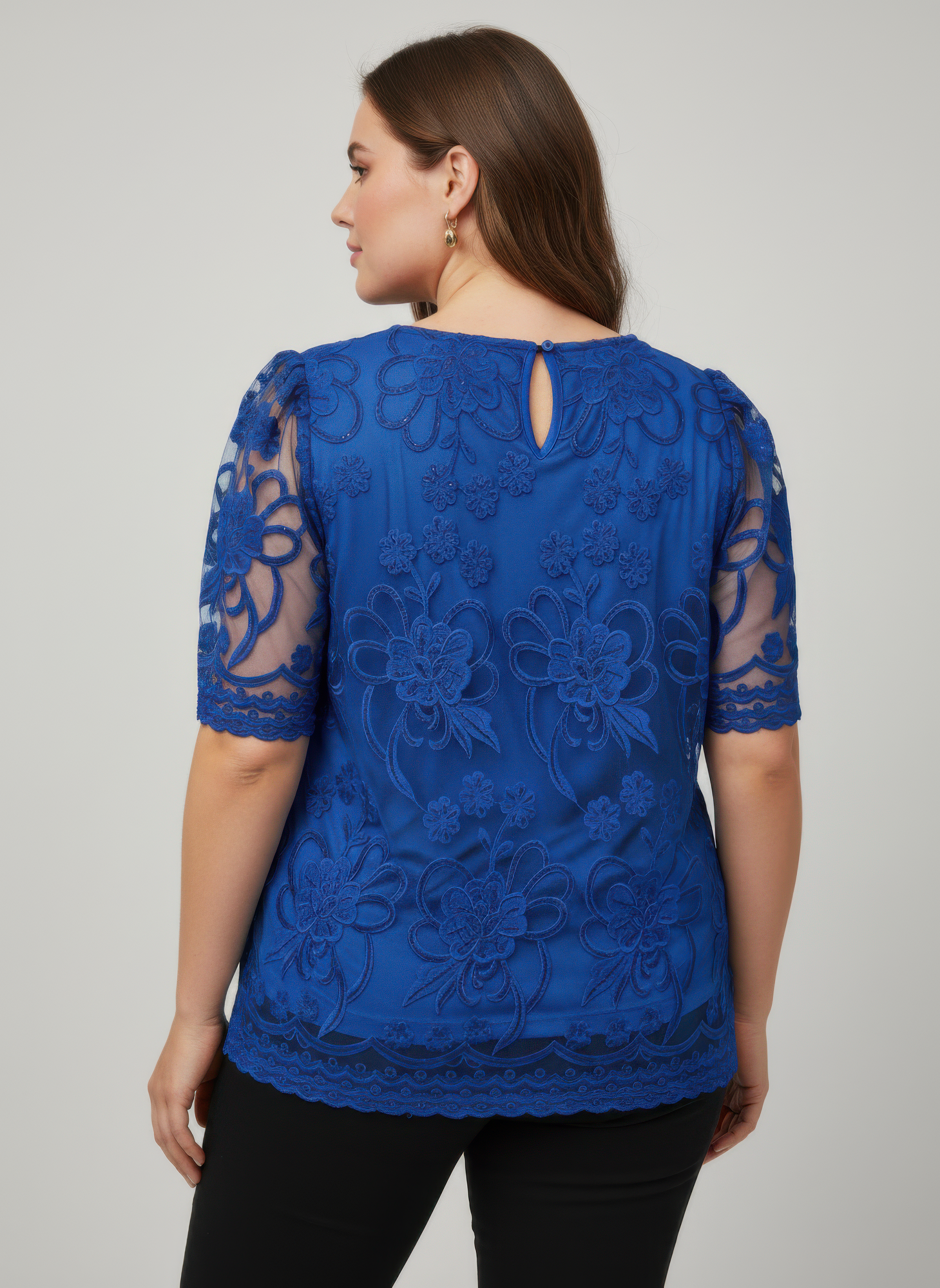 Embroidered Lace Overlay Short Sleeve Top Embroidered Lace Overlay Short Sleeve Top - Image 3