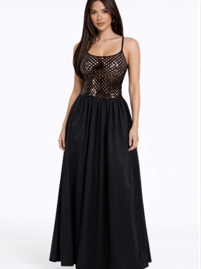 Sequin Netted Maxi Dress | Elegant Party Gown