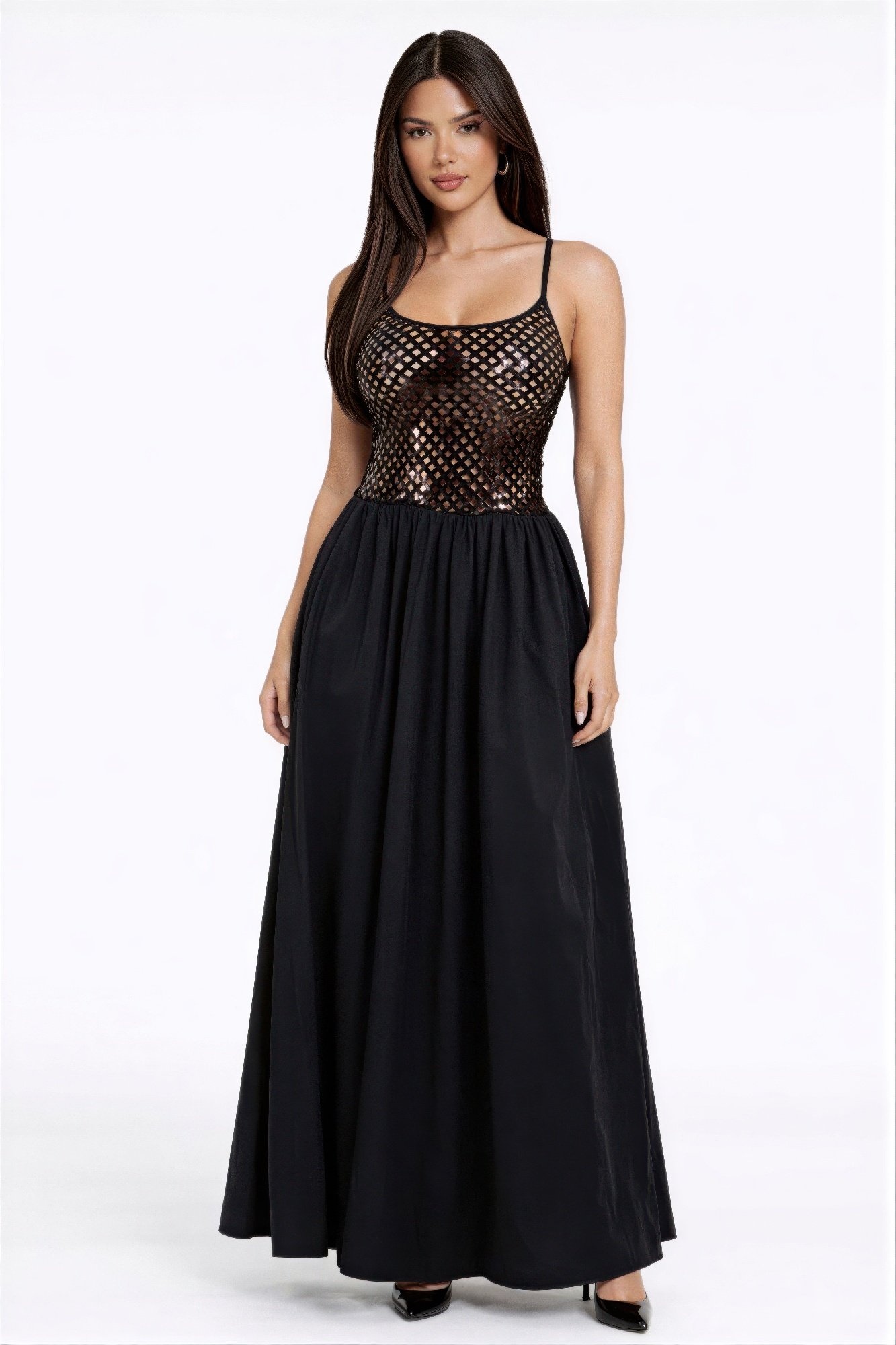 Sequin Netted Maxi Dress | Elegant Party Gown