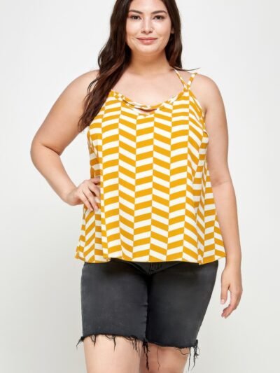 Plus Size Geometric Top With Double Spaghetti Strap