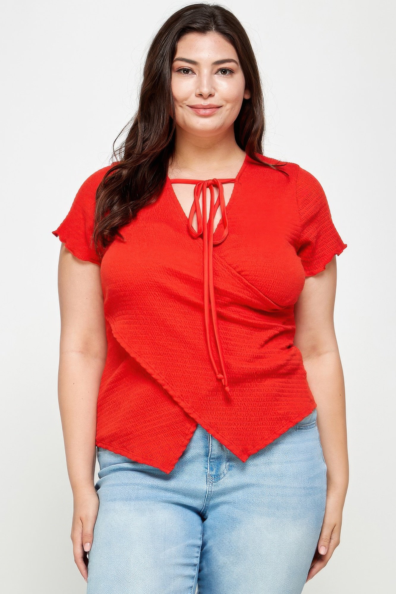 Plus Size Textured Wrap Top With Tie Neck Plus Size Textured Wrap Top With Tie Neck - Image 2