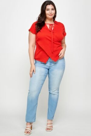 Plus Size Textured Wrap Top With Tie Neck Plus Size Textured Wrap Top With Tie Neck