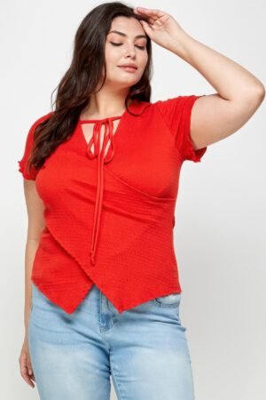 Plus Size Textured Wrap Top With Tie Neck Plus Size Textured Wrap Top With Tie Neck