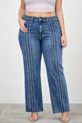 High Rise Straight Pants with Front Seam Detail