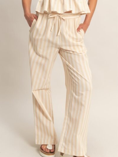 Vertical Striped Elastic Pants With Side Pockets