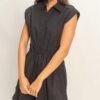 Sleeveless Collared Shirred Mini Dress