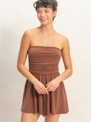 Strapless Shirred Waist Romper