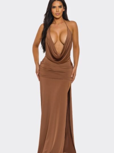 Cowl Neck Backless Maxi Gown | Elegant Evening Dress