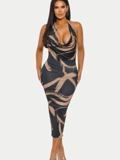 Fierce Stroke Halter Midi Dress