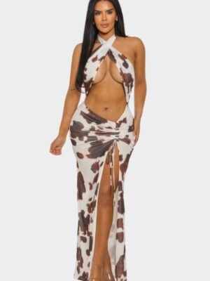 Cow Print Cutout Maxi Dress | Bold Party Outfit