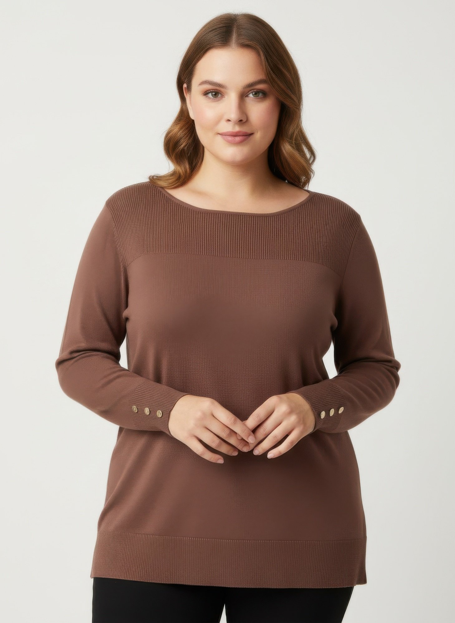 Mocha Button Cuff Ribbed Knit Tunic Top Mocha Button Cuff Ribbed Knit Tunic Top - Image 13