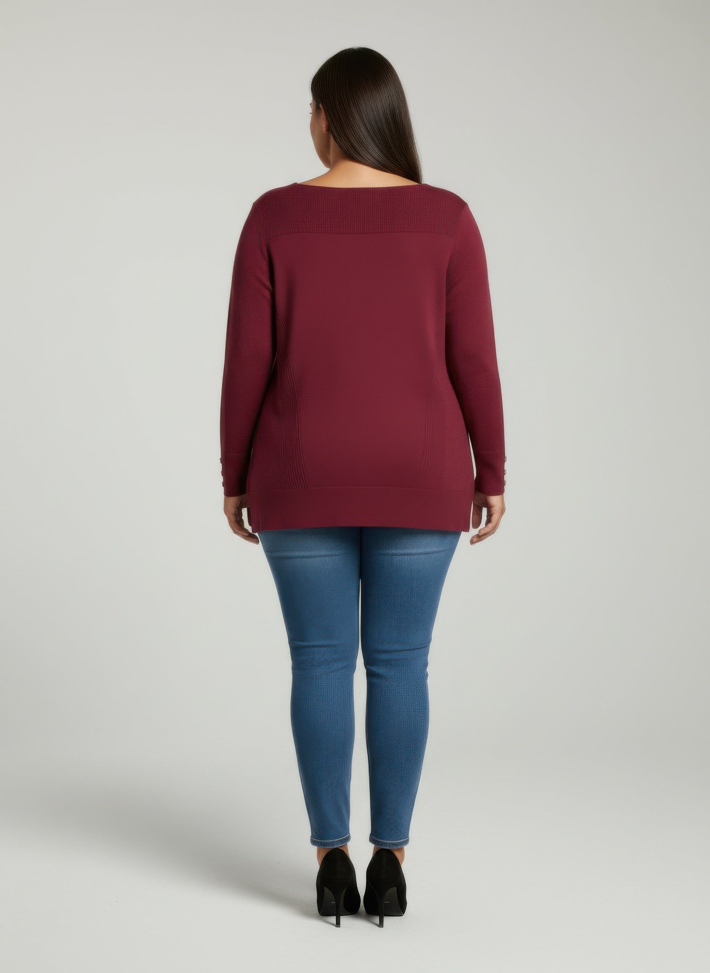 Mocha Button Cuff Ribbed Knit Tunic Top Mocha Button Cuff Ribbed Knit Tunic Top - Image 3