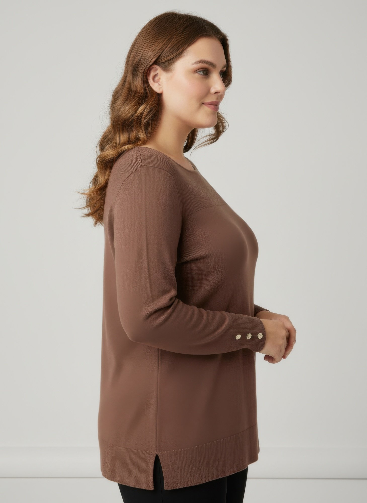 Mocha Button Cuff Ribbed Knit Tunic Top Mocha Button Cuff Ribbed Knit Tunic Top - Image 14