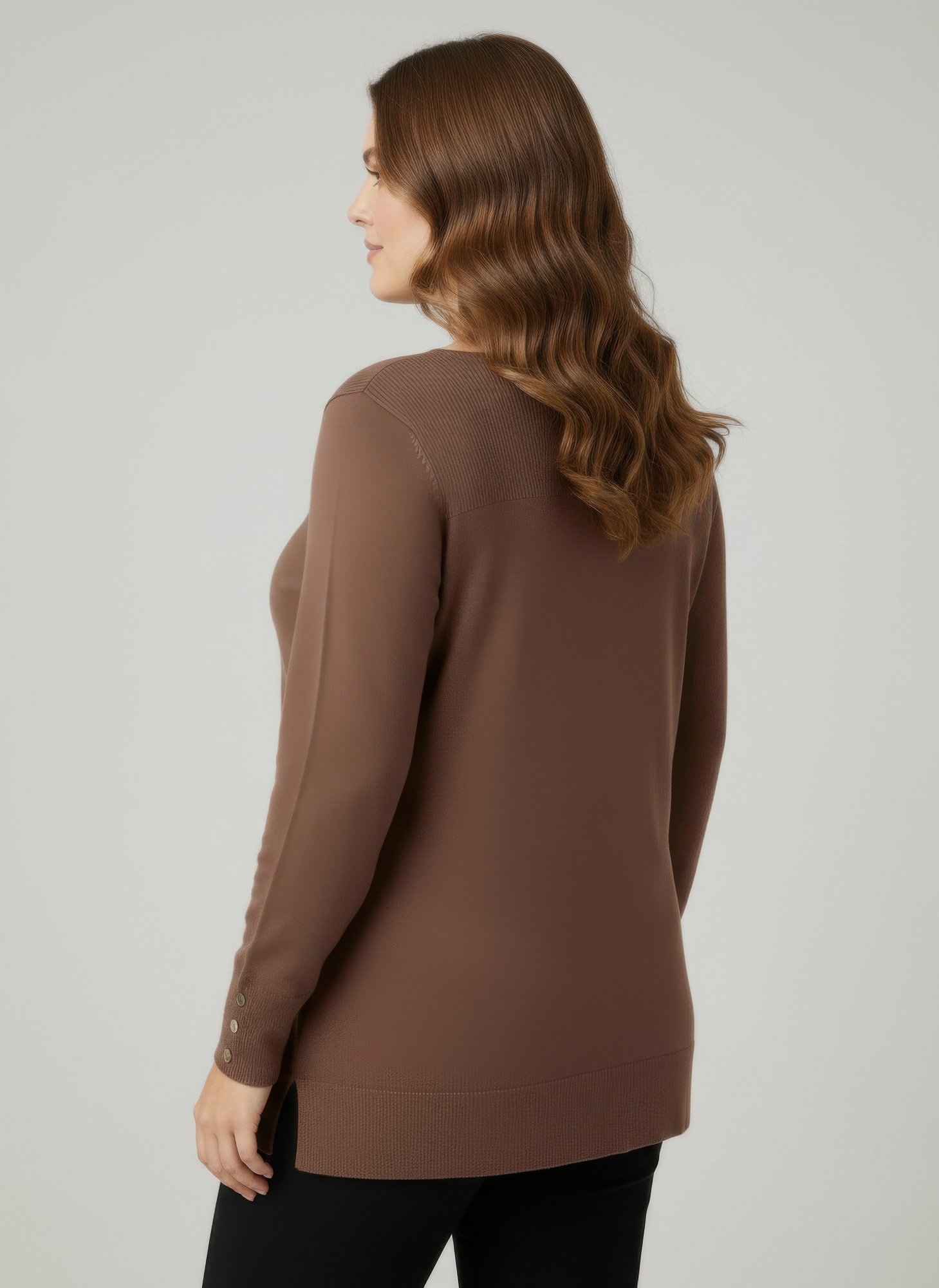 Mocha Button Cuff Ribbed Knit Tunic Top Mocha Button Cuff Ribbed Knit Tunic Top - Image 15