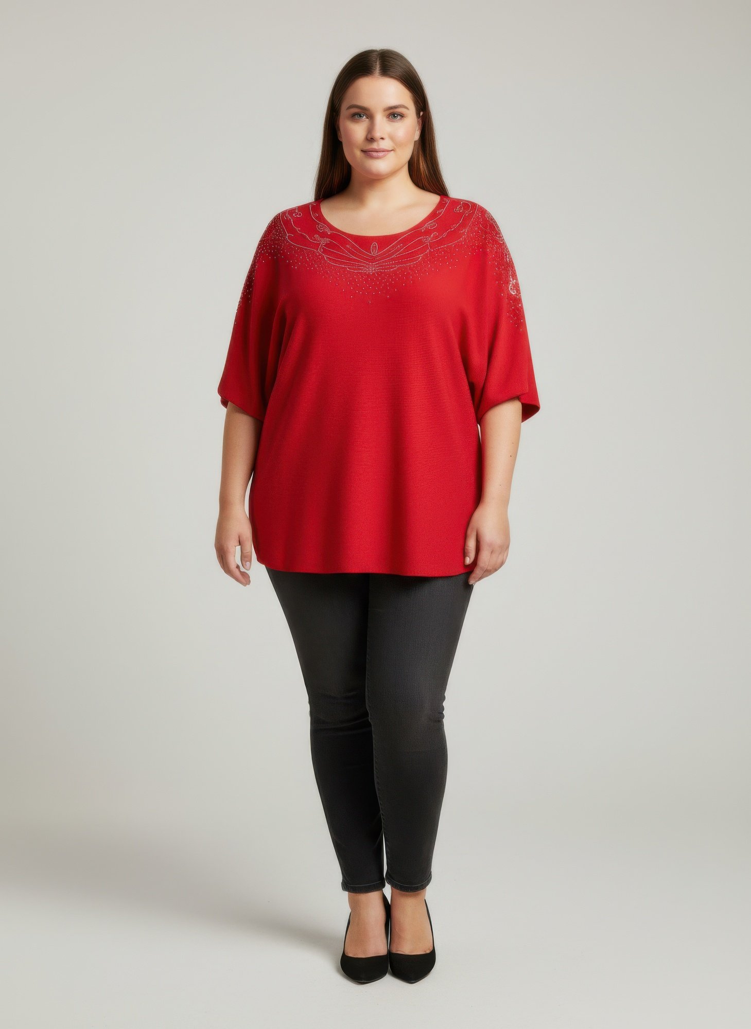 Scarlet Embellished Neckline Dolman Sleeve Tunic Top Scarlet Embellished Neckline Dolman Sleeve Tunic Top - Image 7