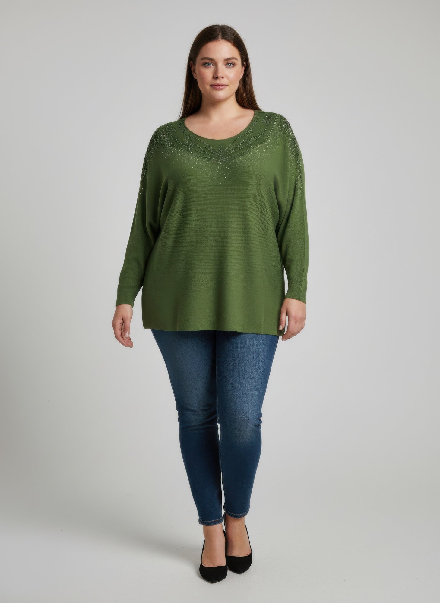 Scarlet Embellished Neckline Dolman Sleeve Tunic Top Scarlet Embellished Neckline Dolman Sleeve Tunic Top - Image 4