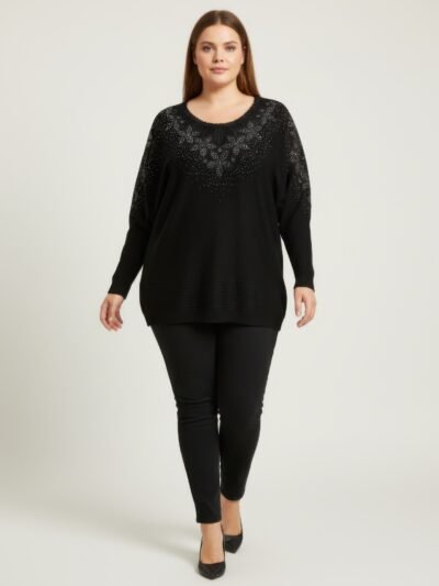 Midnight Sparkle Embellished Knit Tunic Top
