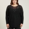 Crimson Lace Embellished Knit Tunic Top