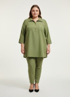 Blush Utility Button Front Roll Sleeve Blouse