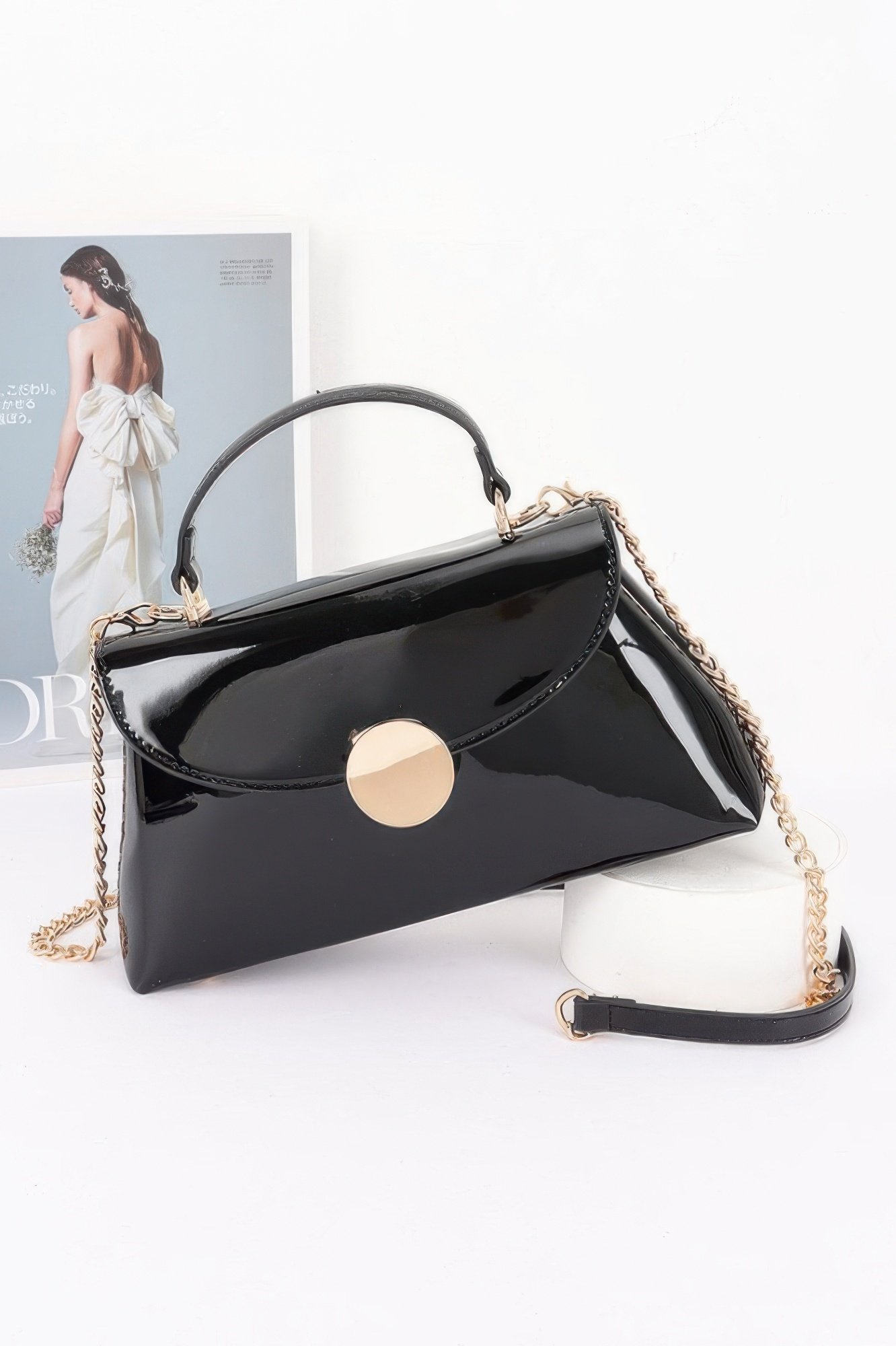 Patent Faux Leather Top Handle Bag Patent Faux Leather Top Handle Bag