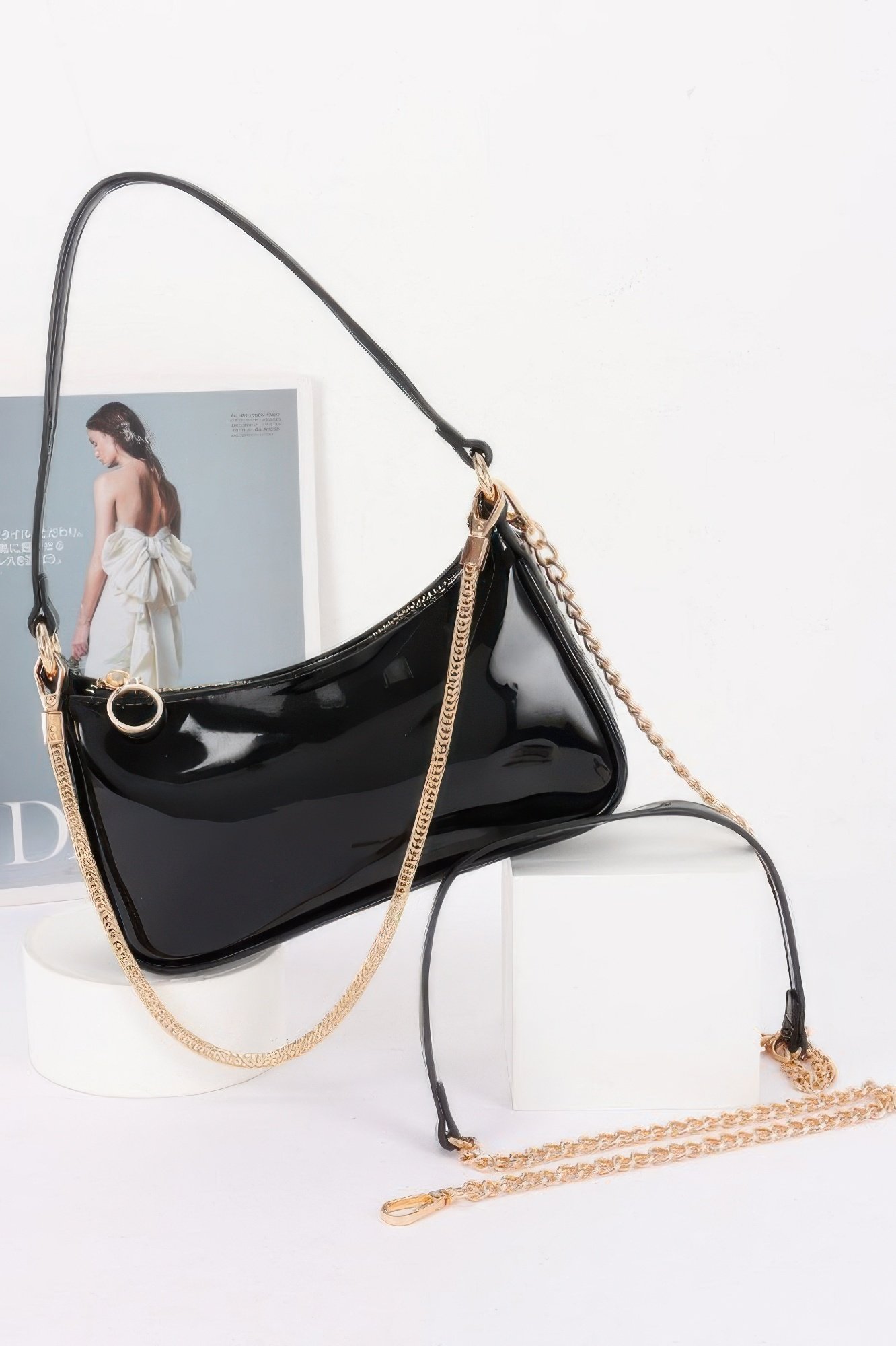 Patent Vegan Leather Chain Shoulder Bag Patent Vegan Leather Chain Shoulder Bag